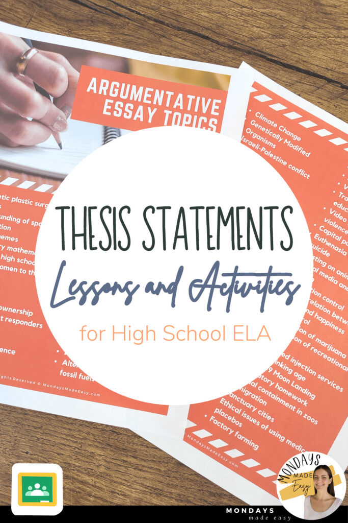 Thesis Statement Activities and Mini Lessons for High School ELA