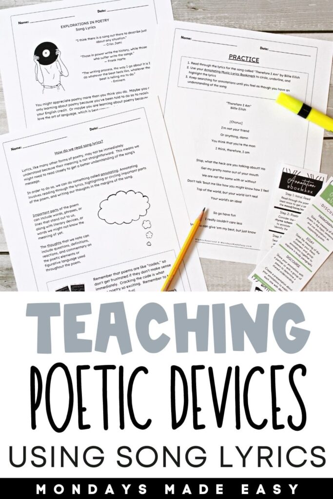 How to teach poetic devices in song lyrics 