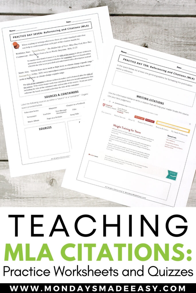 Teaching MLA Format: Practice Worksheets and Quizzes