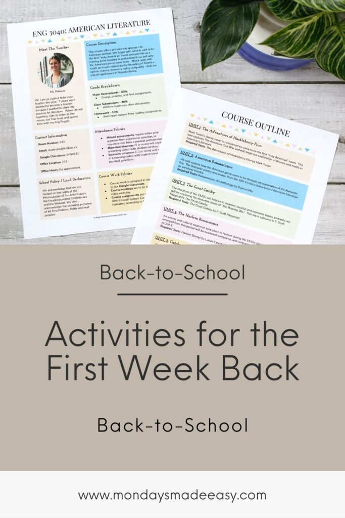 Activities for the First Week Back to School