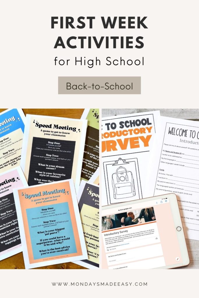 First Week of School Activities for High School