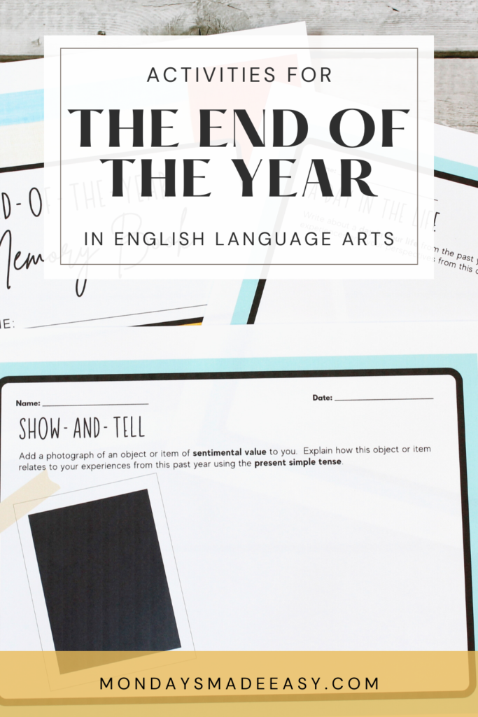 Activities for the end of the year in English Language Arts