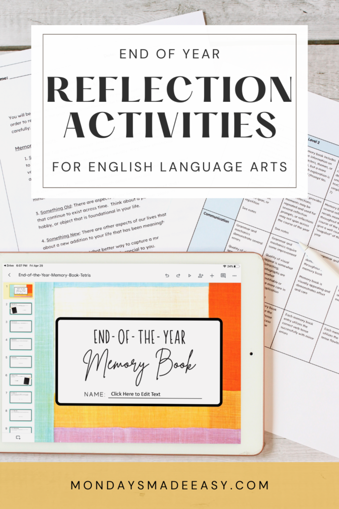 End of year reflection activities for English Language Arts