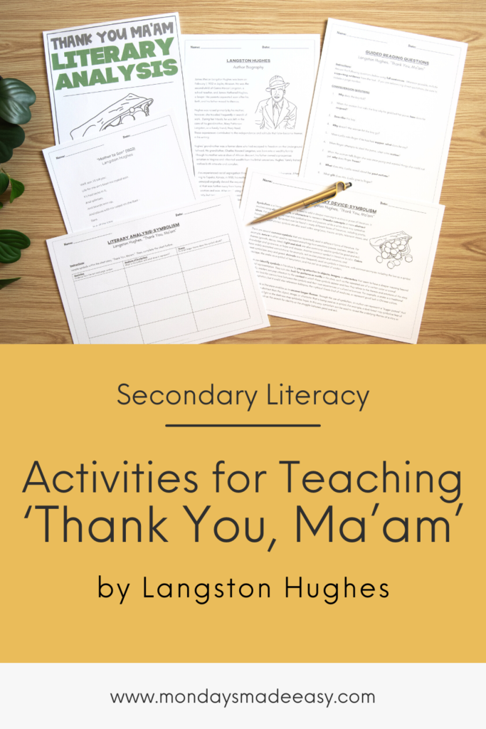 Activities for teaching Thank you Ma'am by Langston Hughes