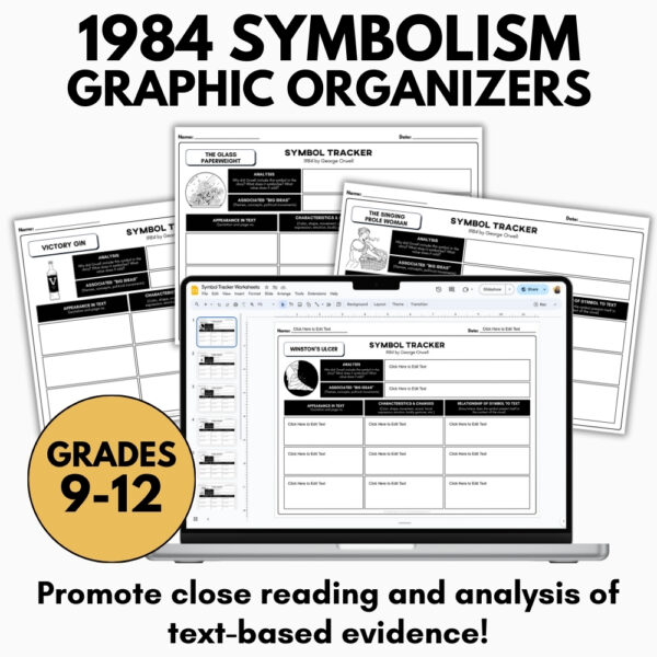 Symbols in 1984 George Orwell - Symbolism Graphic Organizer - Assignment, Rubric - Image 2