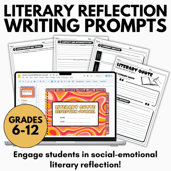 Journal Writing Reflection Prompts - Literary Quotes Social Emotional Activity - Image 2
