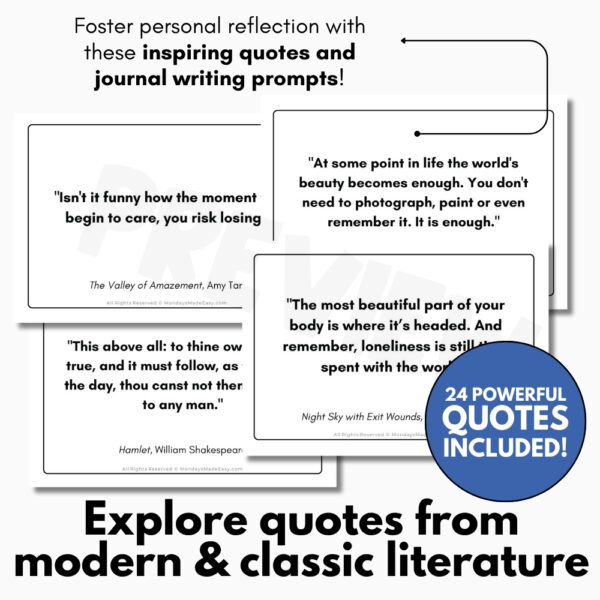 Journal Writing Reflection Prompts - Literary Quotes Social Emotional Activity - Image 3