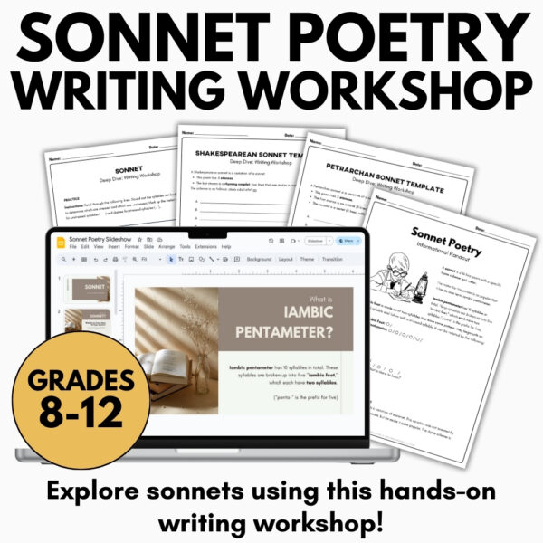 Sonnet Poetry Writing Workshop - Petrarch Shakespeare Sonnet Template and Rubric - Image 2