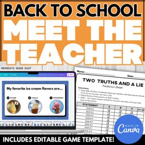 Meet the Teacher Two Truths and a Lie - Back to School Activity Icebreaker Game