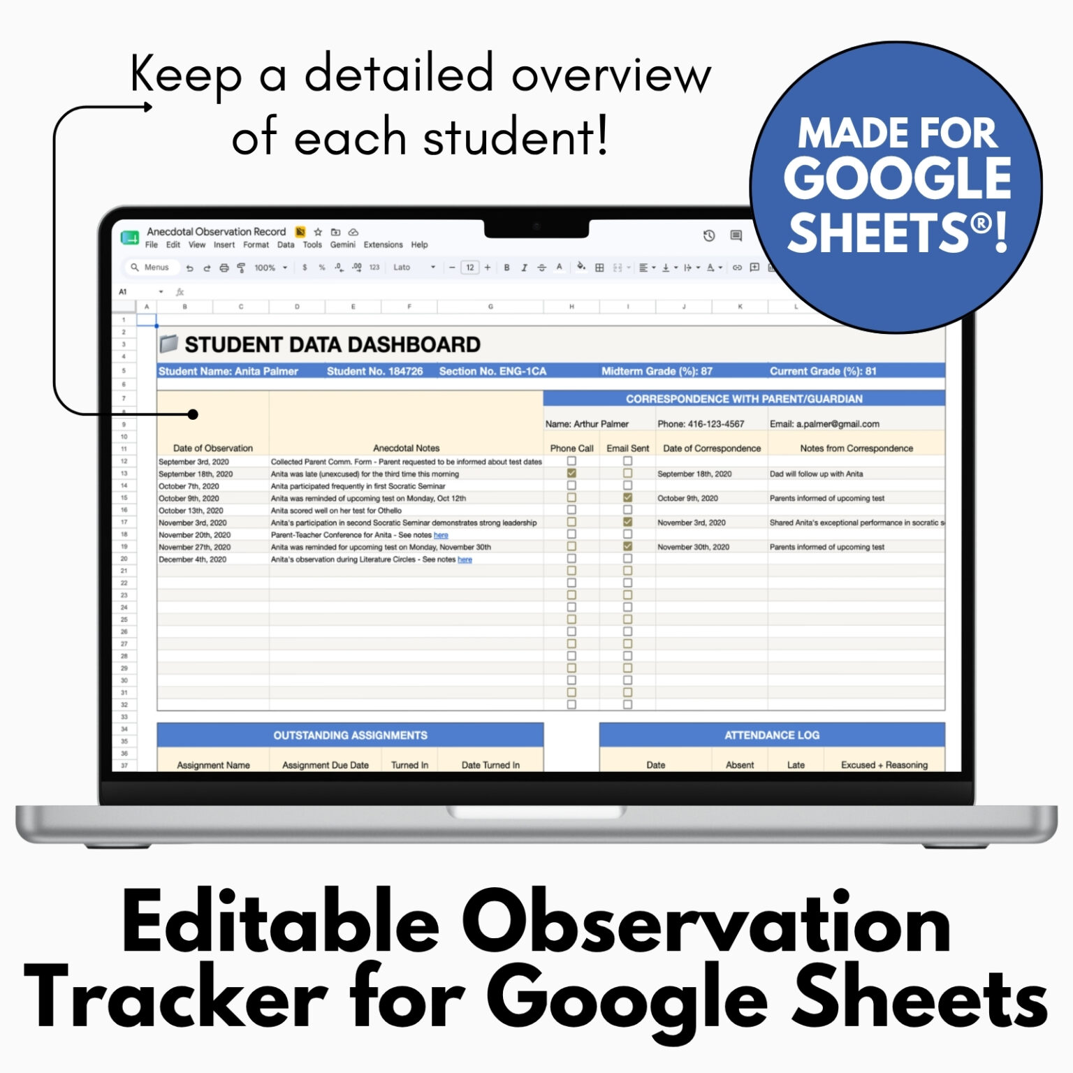 Student Data Tracking Sheets for Teachers and Class Logs