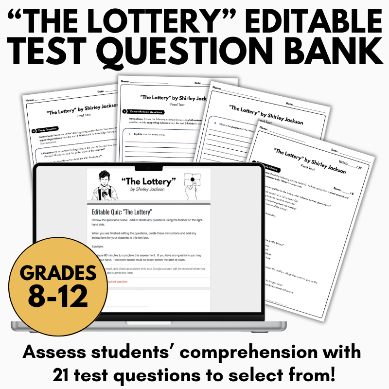 The Lottery by Shirley Jackson - Test Questions - Editable Summative Assessment - Image 2