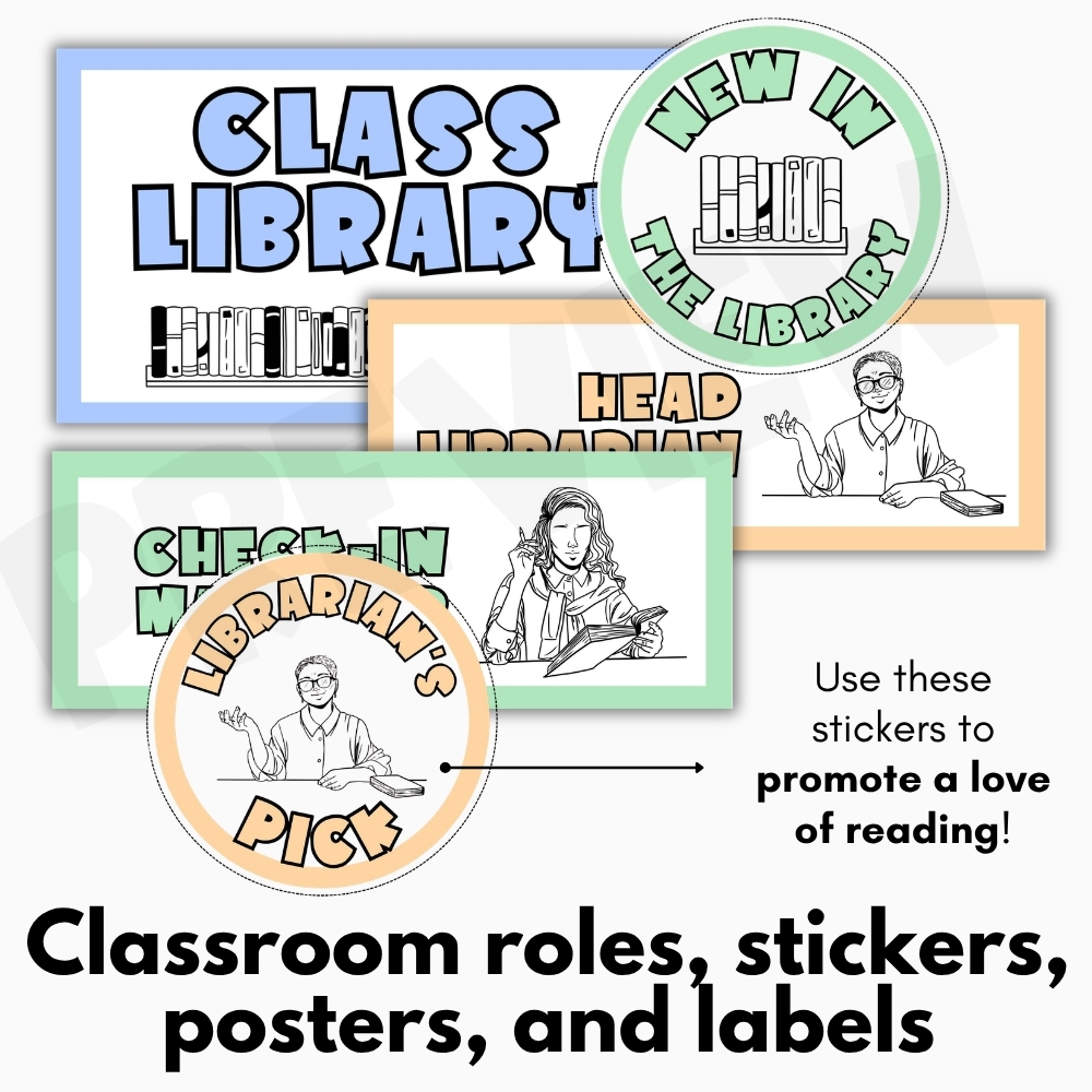 Classroom Library Decor - Classroom Jobs, Library Posters, Editable Book Labels - Image 3