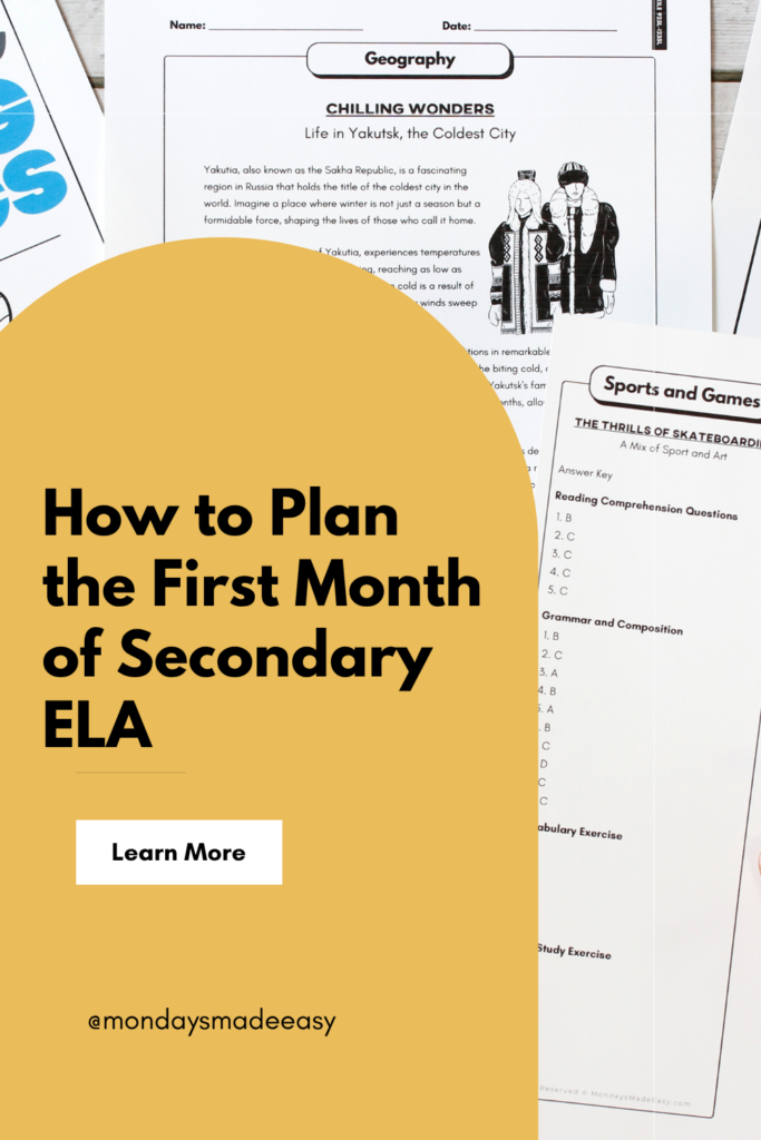 How to plan the first month of secondary ela